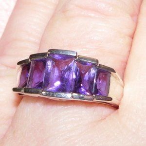 VTG SS Ring w/3.5 Carats Amethysts! 8.5-8.75